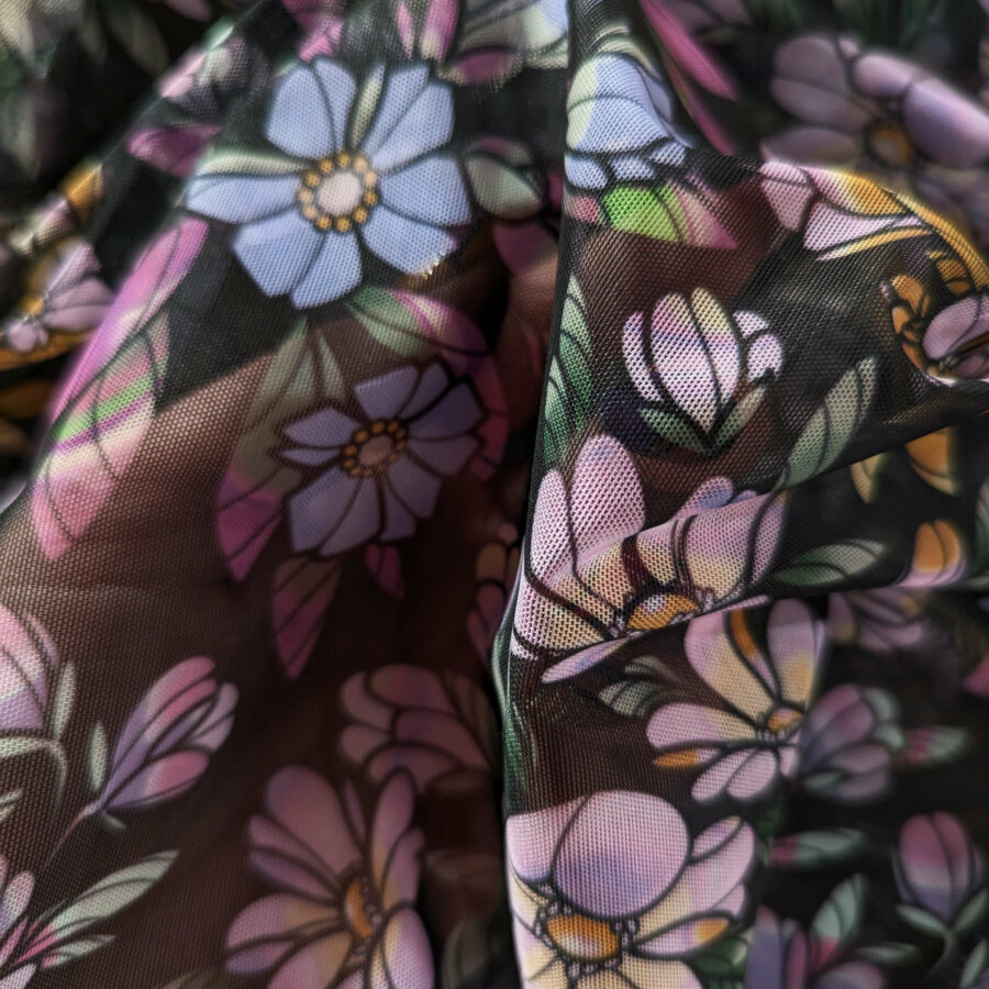 tissu transparent fleur noir