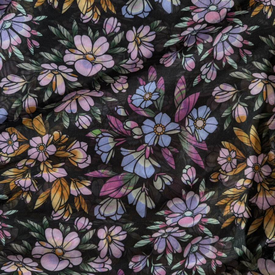tissu transparent fleur noir