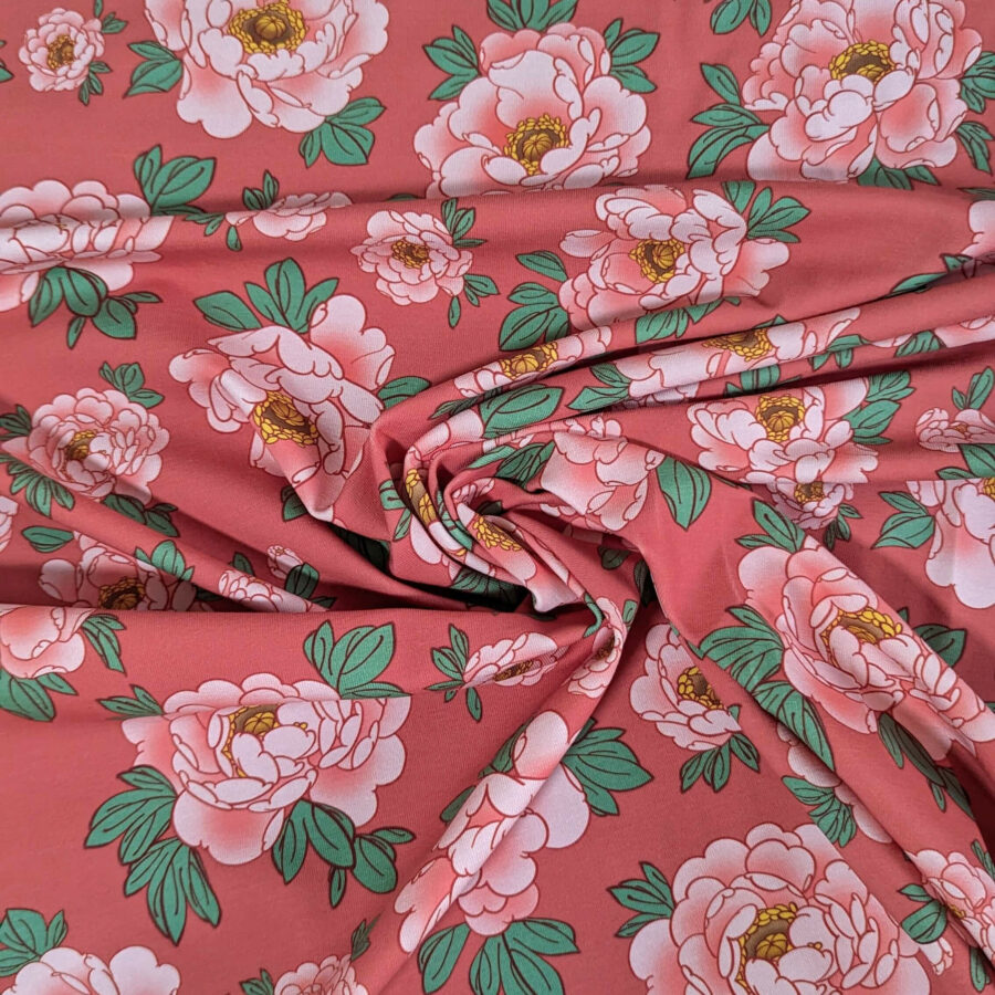 tissu pivoine rose corail
