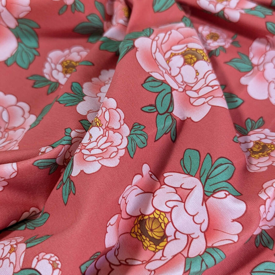 tissu pivoine rose corail