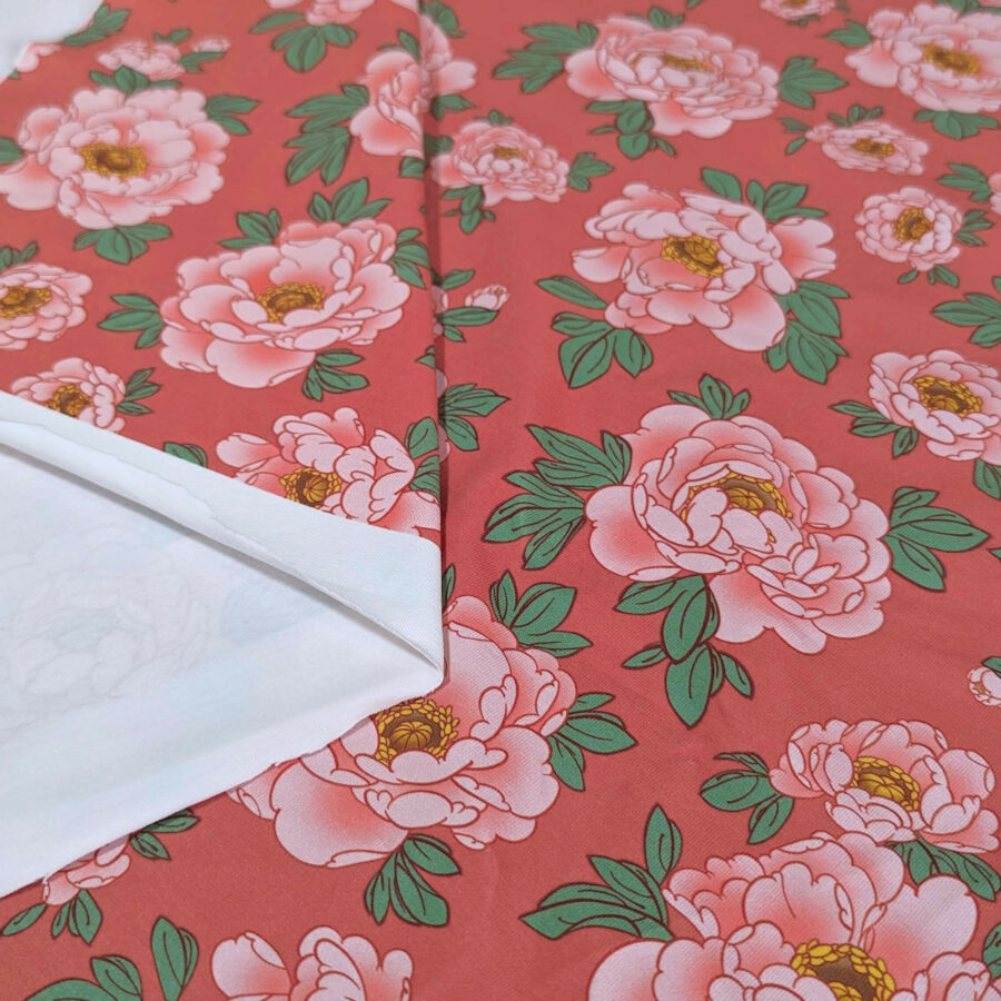 tissu pivoine rose corail