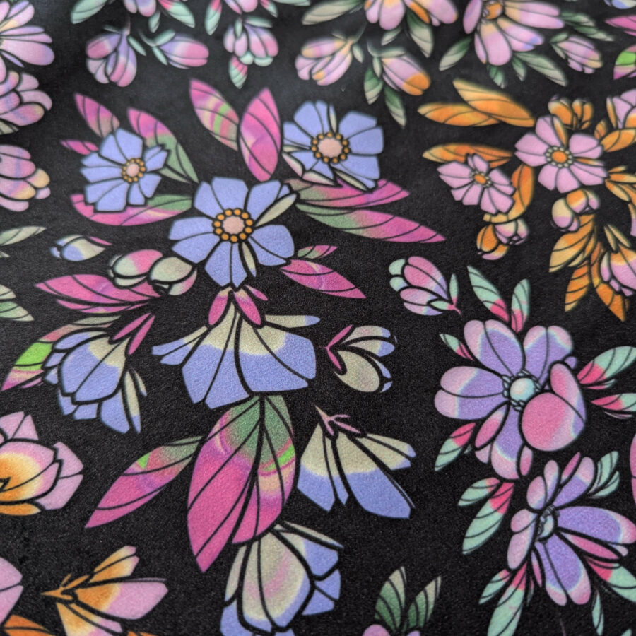 tissu velours noir fleurs