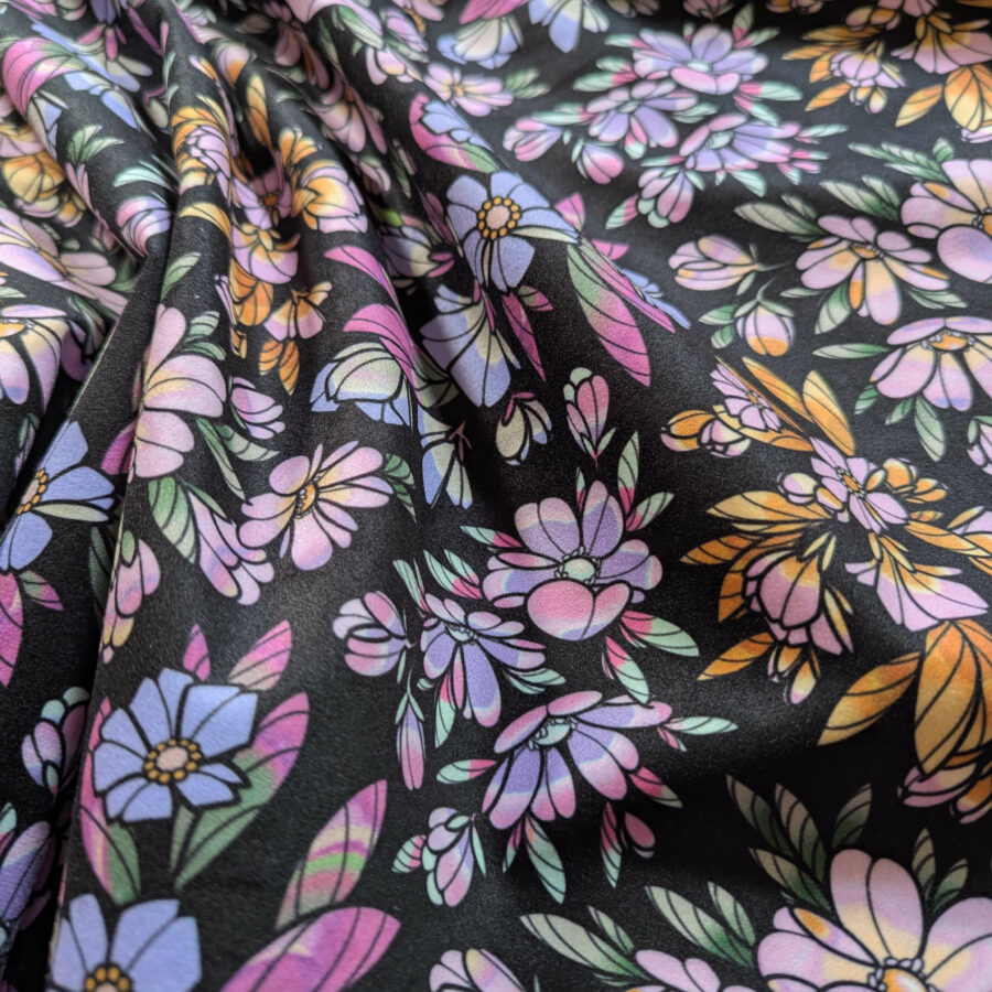 tissu velours noir fleurs