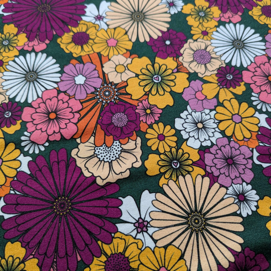 tissu fond vert fleur