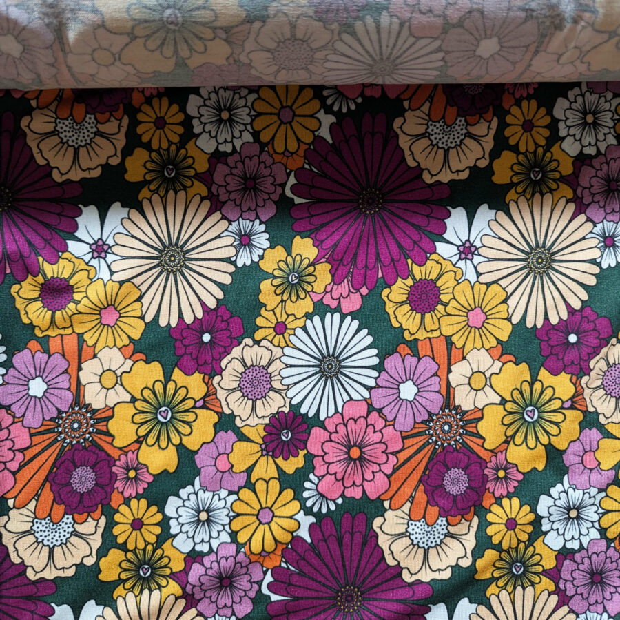 tissu fond vert fleur