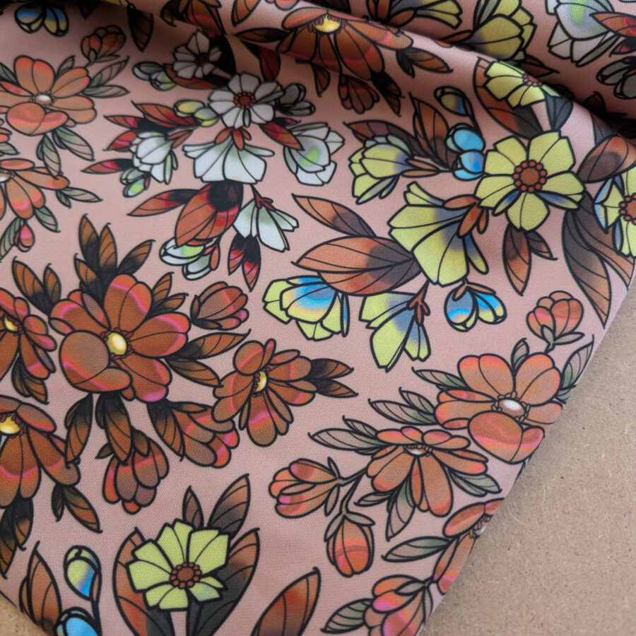 tissu marron beige fleurs