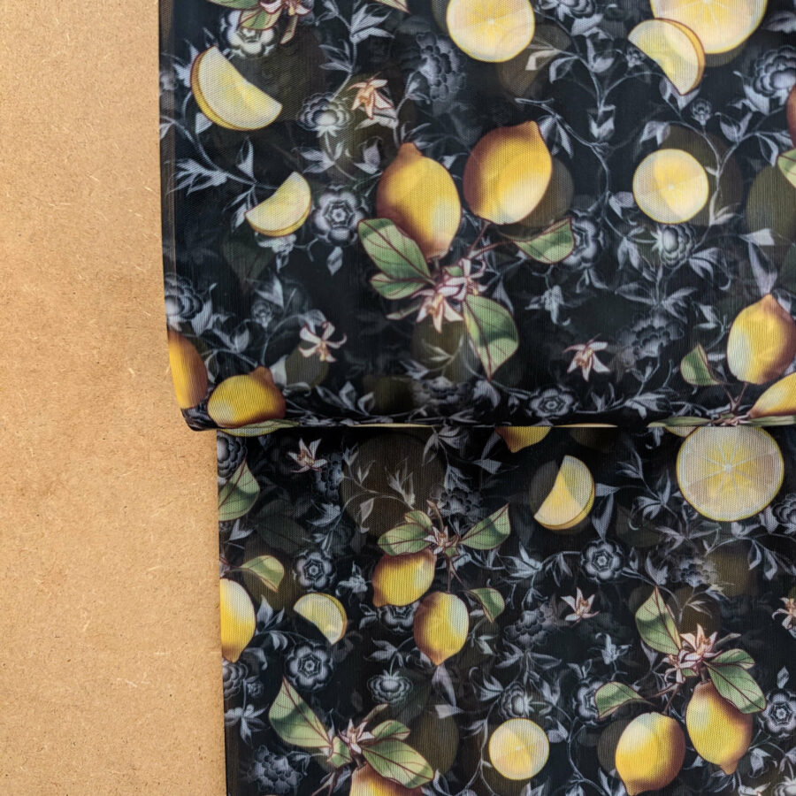 tissu fleur citron noir