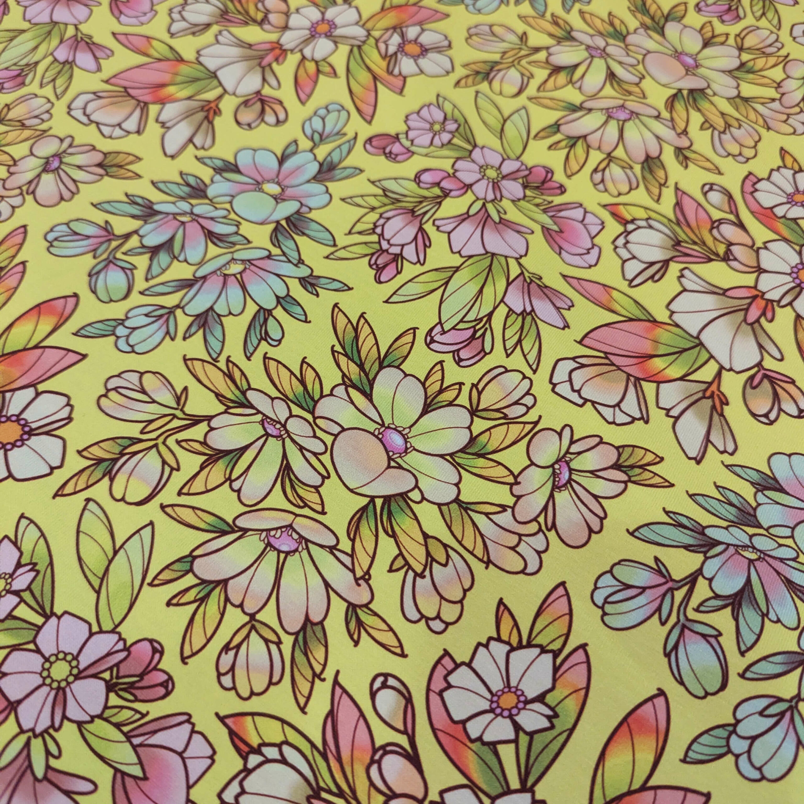 Tissu jersey coton fleurs jaune