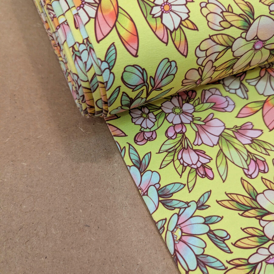 Jersey coton fleurs jaune
