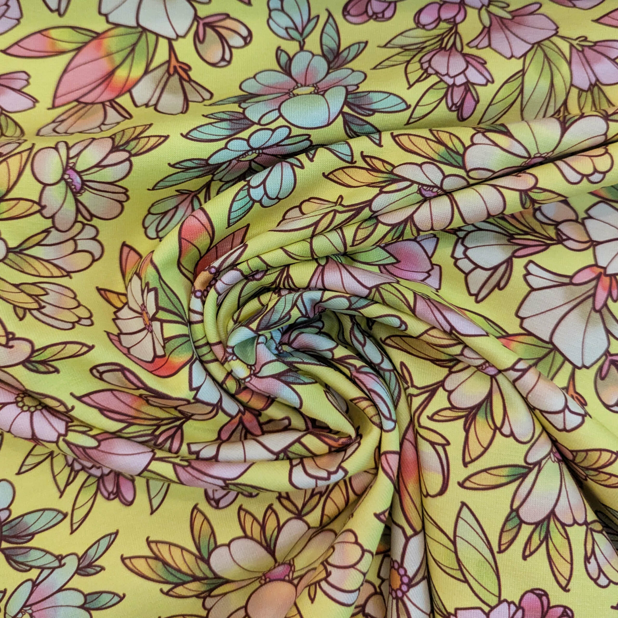 Jersey coton fleurs jaune