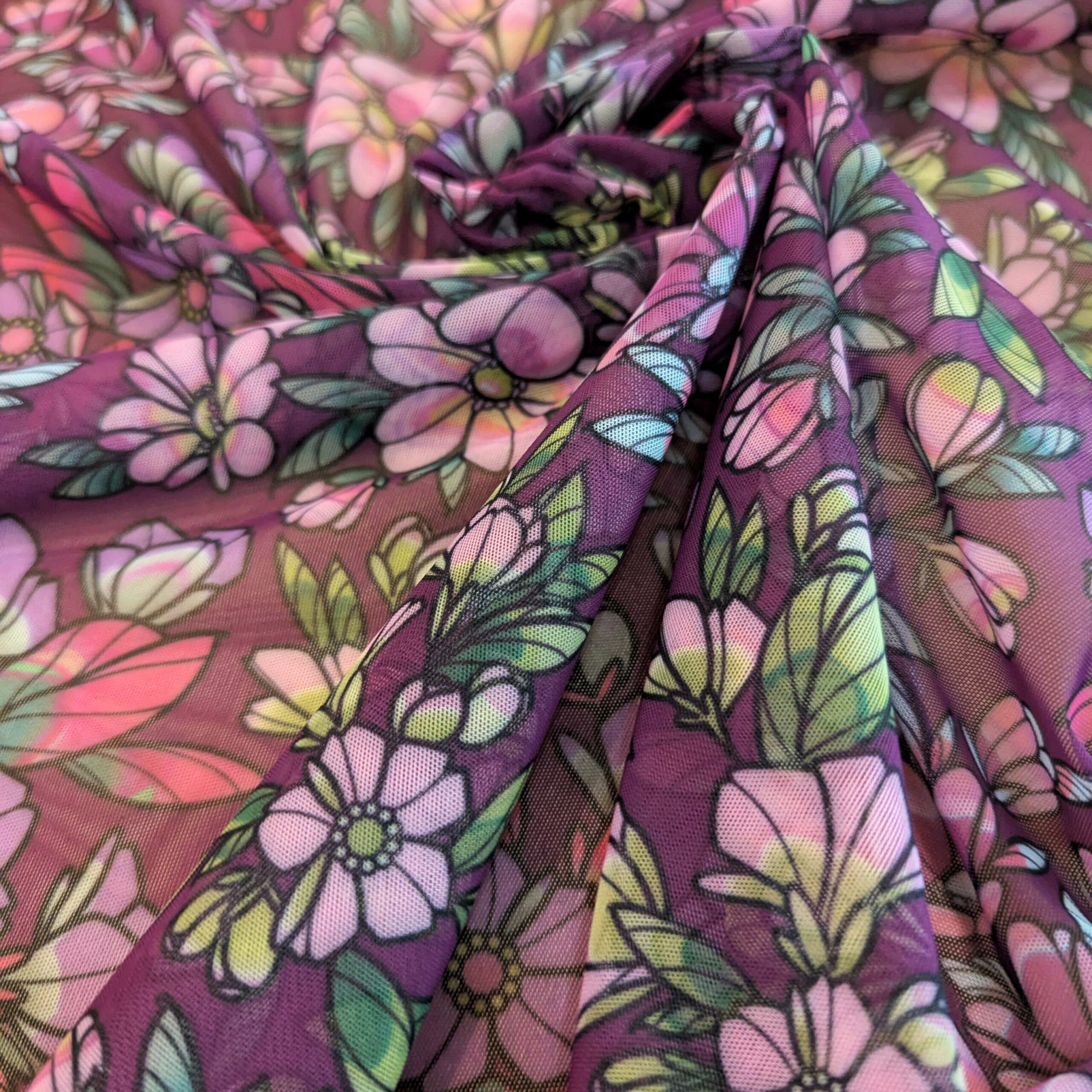 Mesh transparent violet fleurs