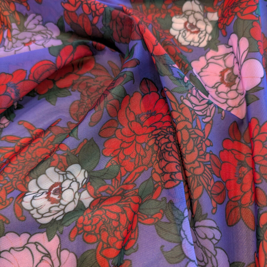 Mesh fleurs rouge violet transparent