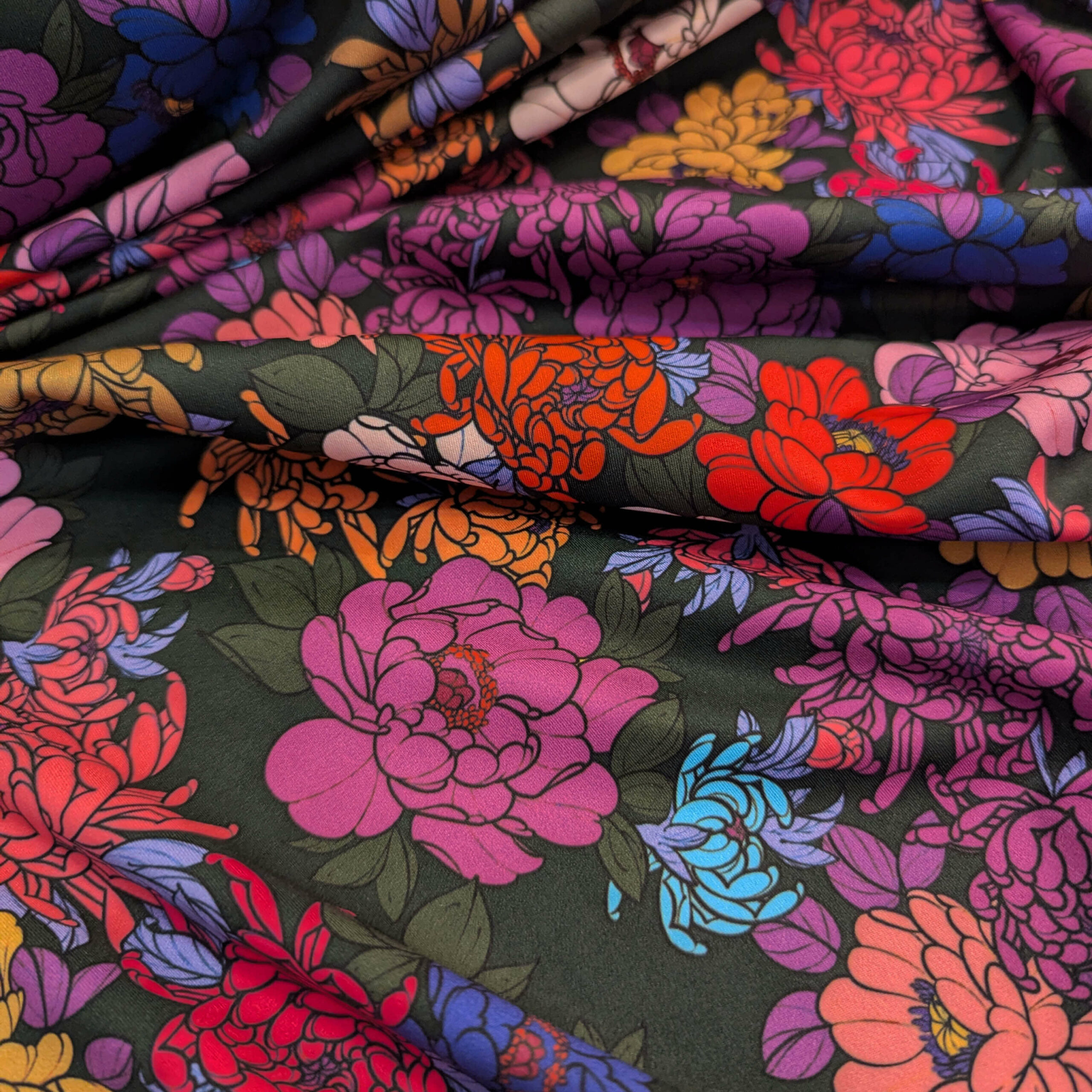 Tissu vert fleurs lycra