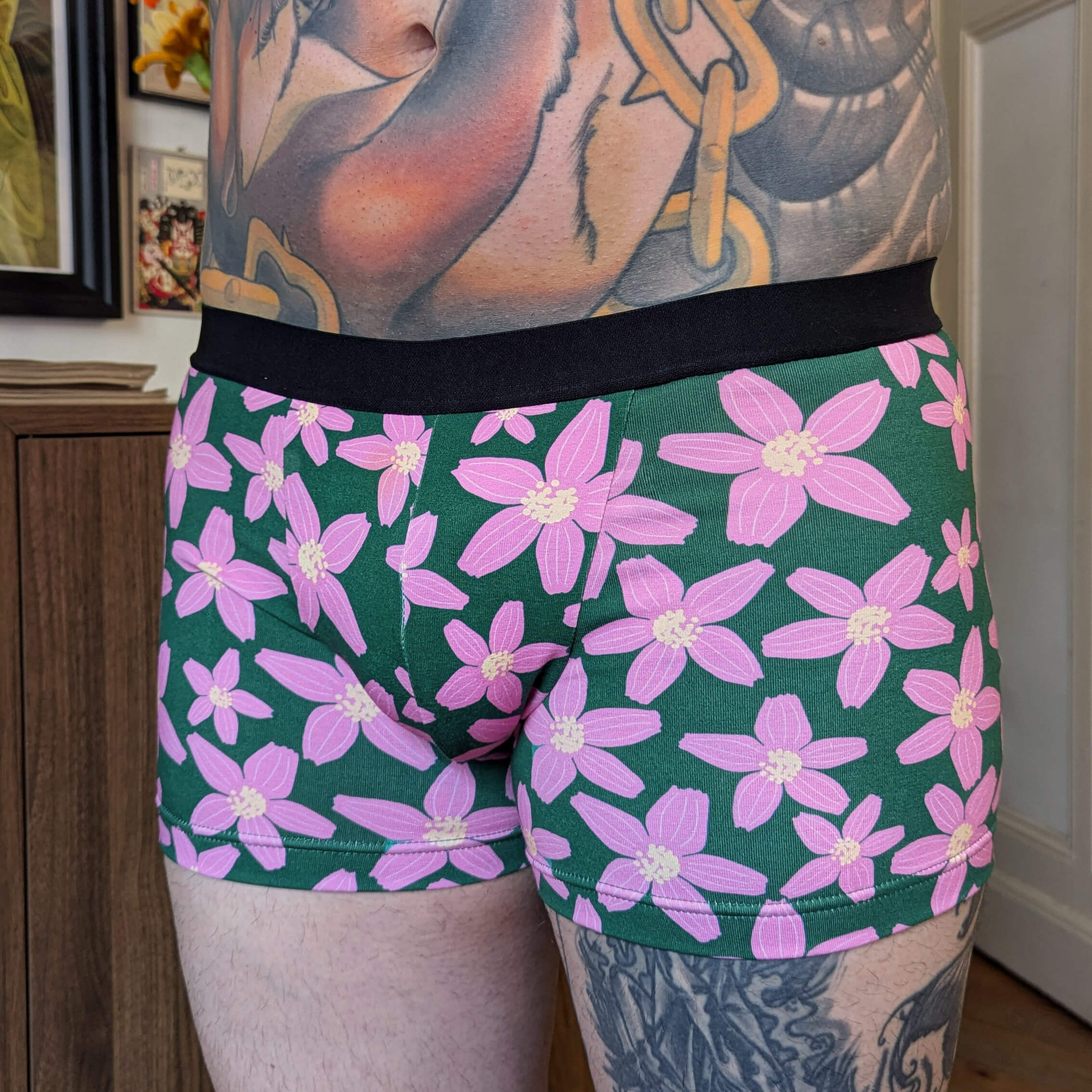 boxer jersey coton fleur rose vert