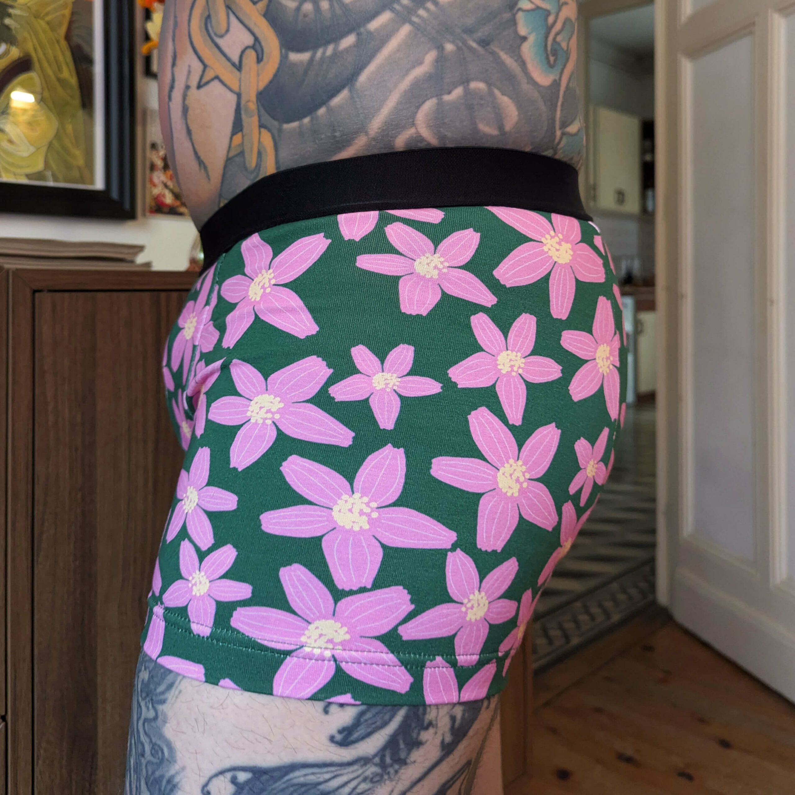 boxer jersey coton fleur rose vert