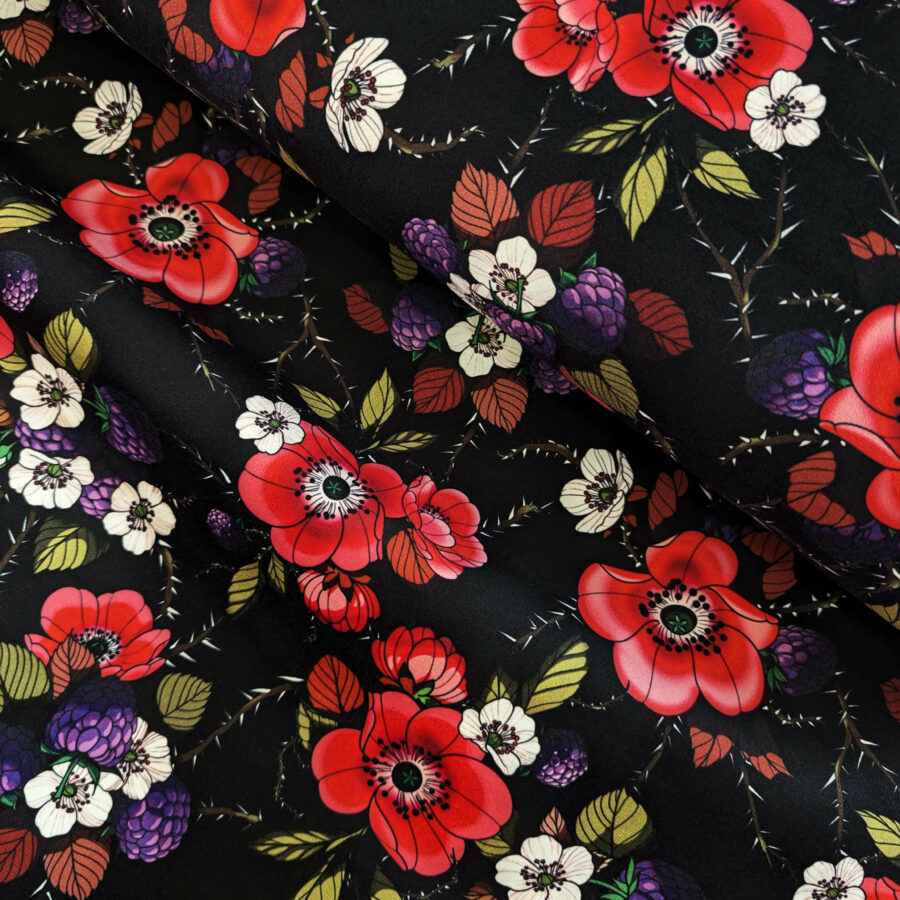 tissu velours fleur rouge