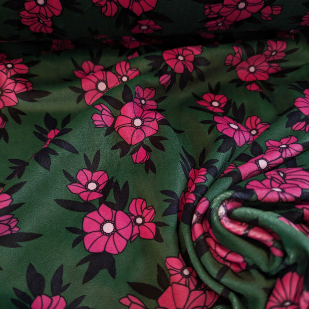 tissu fleuri rose vert