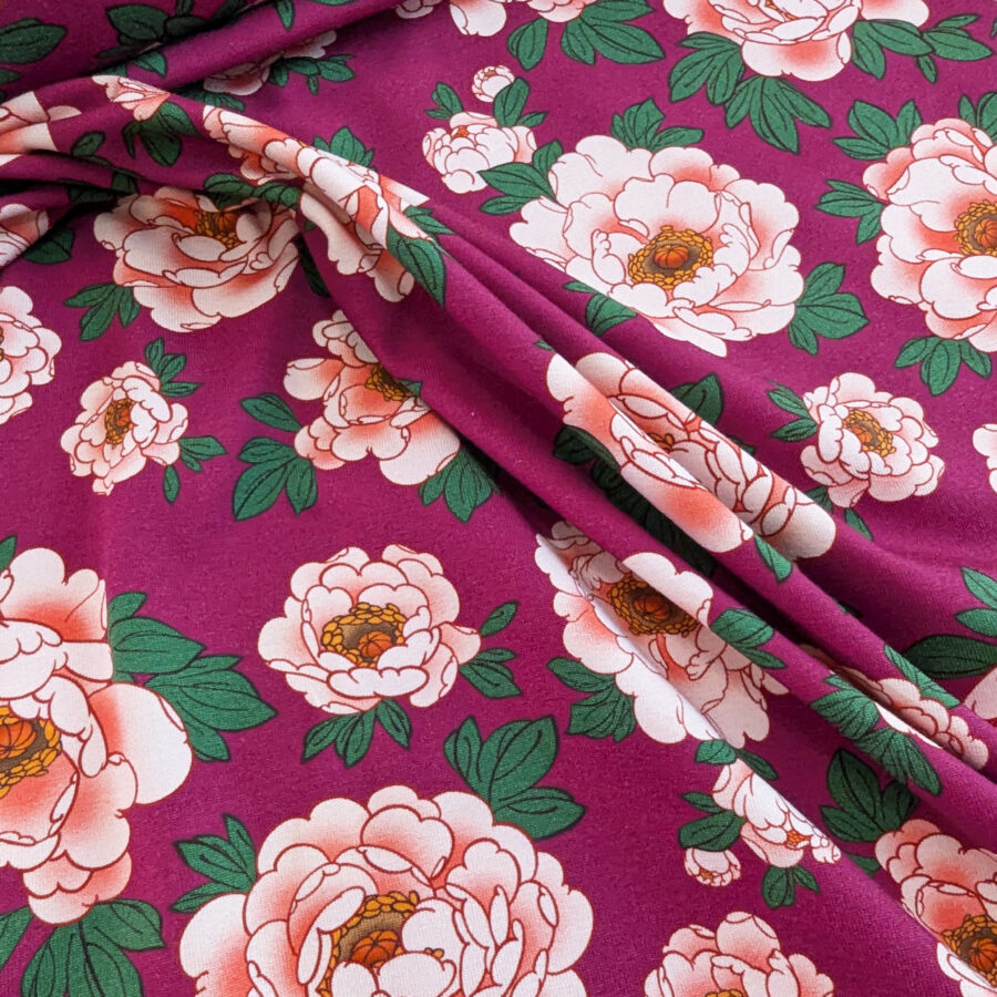 tissu pivoines rose